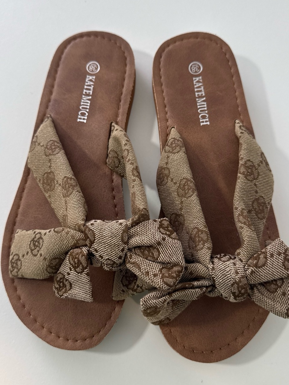 Brown Bow Slide Sandals